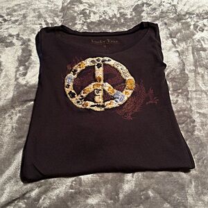 Lucky Brand Black Top with Embroidered Peace Sign